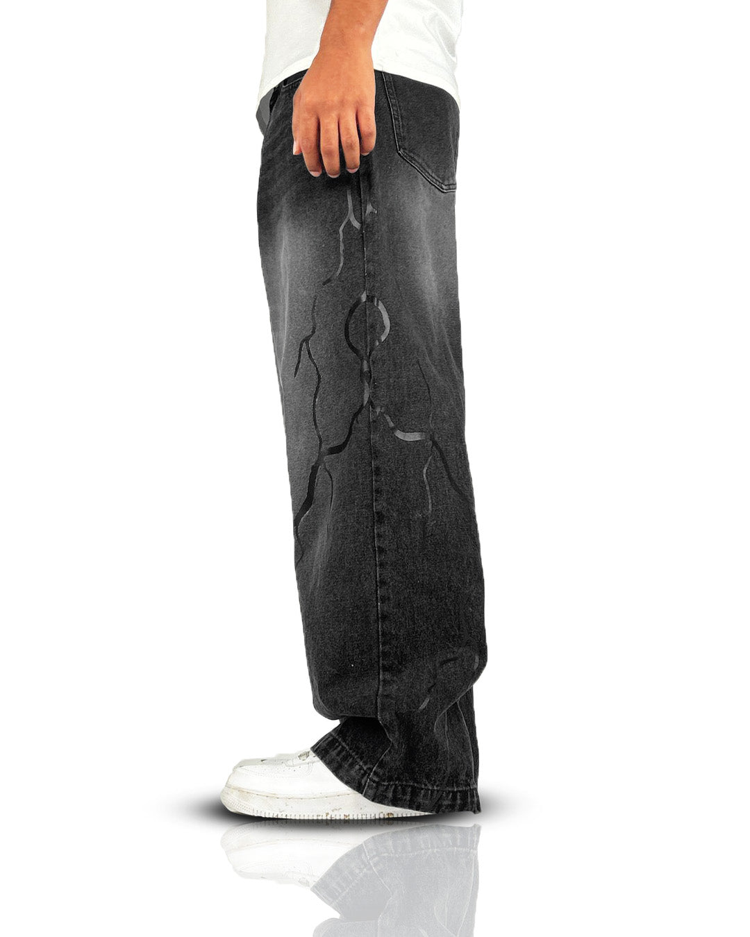 Electric Black Baggy Denim Jeans