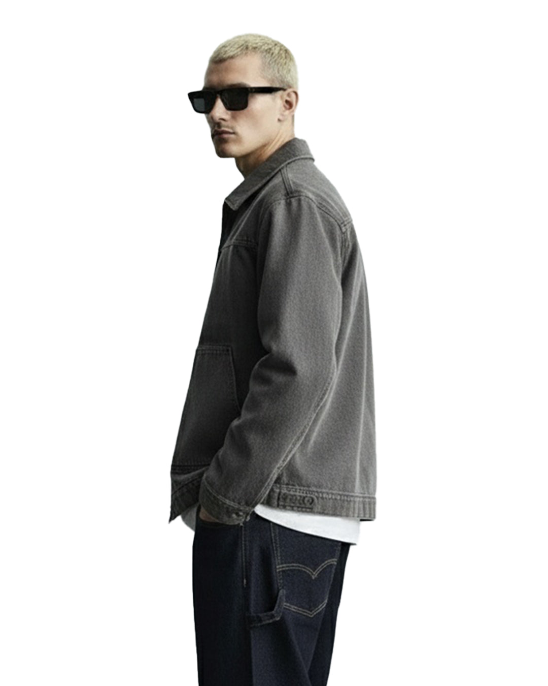 Grey Long Sleeve Stitched Denim Overshirt