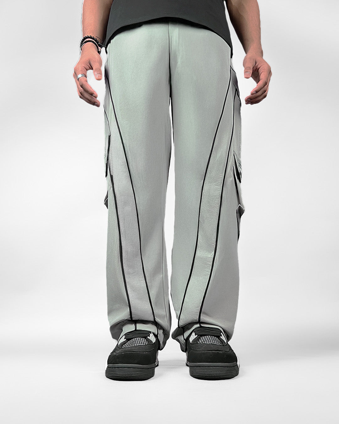 Grey Edgy Parachute Pants